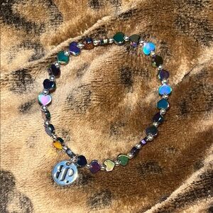 Iridescent Heart Bracelet with Silver Charm